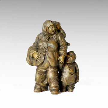 Ost-Statue Mutter-Sohn Dorf Bronze Skulptur Tple-002